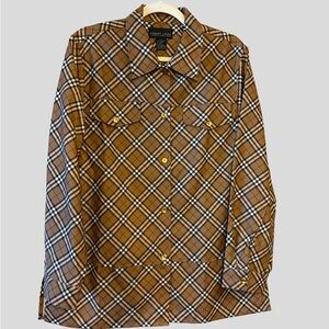 Robert Louis Men's Brown Plaid Button Down Shirt